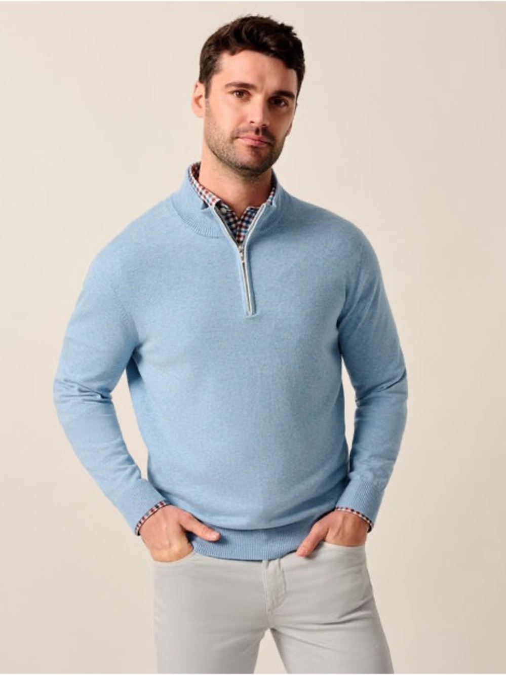 NEW💙Johnnie-O Men's Desmond Plaited Cotton Blend 1/4 Zip Sweater Infinity $178